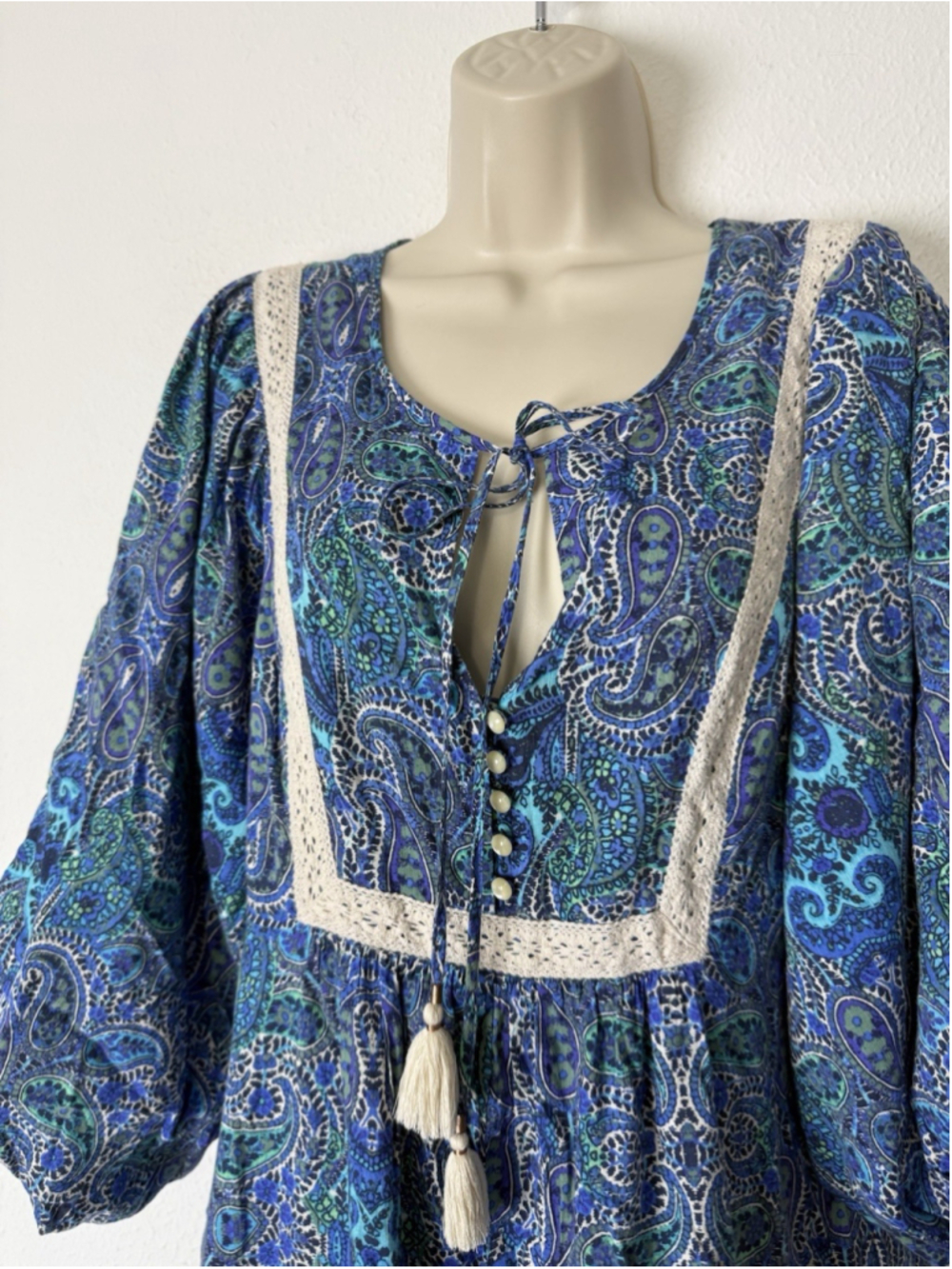 Anthropologie Lissa Paisley Boho Printed Shorts Romper Large Floral Peasant Lace - Picture 15 of 16